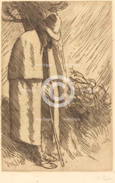 Traveler taking Shelter (Le voyageur a l'abri). Creator: Alphonse Legros.