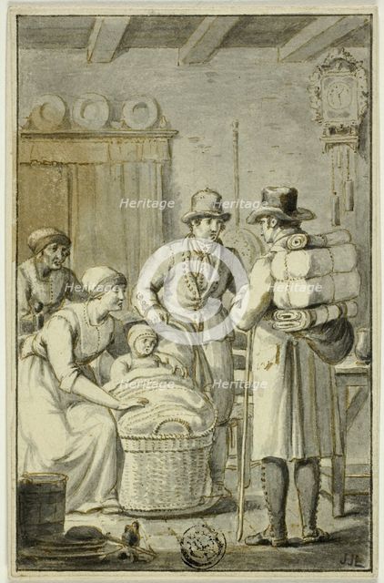 Traveler Talking with Family in Kitchen, n.d. Creator: Possibly Jacob Smies Dutch, 1764-1833.