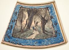 Travelers on a Wooded Path with a Border of Whimsical Figures and Monkeys, 1895. Creator: Henri-Joseph Harpignies