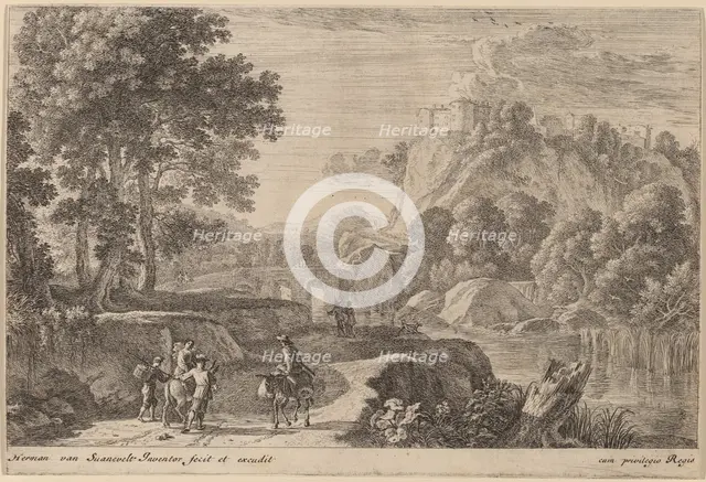 Travelers on Road to Left of a Stream. Creator: Herman van Swanevelt.
