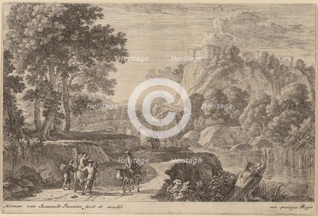 Travelers on Road to Left of a Stream. Creator: Herman van Swanevelt.