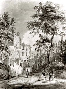 Travelers Entering a Town, 1751-1809. Creator: Paul Sandby
