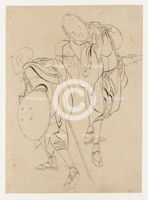 Travelers, late 18th-early 19th century. Creator: Hokusai.