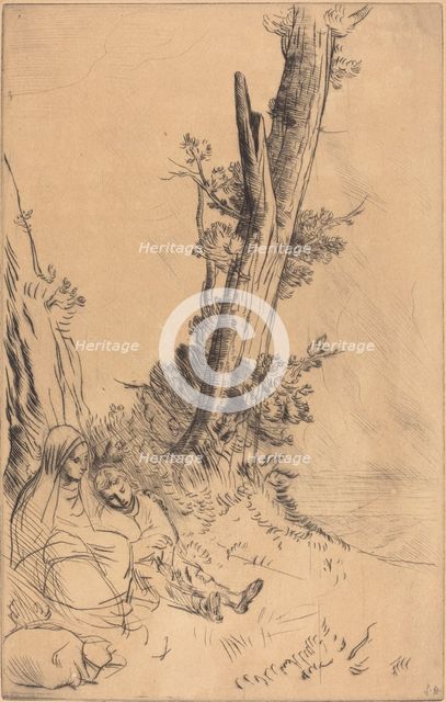 Travelers Resting (Les voyageurs fatigues). Creator: Alphonse Legros.