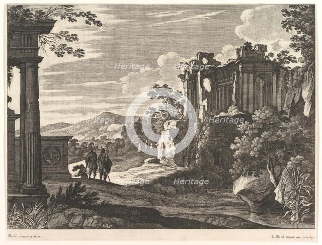 Travelers Visiting Ruins, mid-17th century. Creator: Gabriel Perrelle.