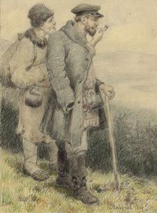 Travelers Walking to a New Settlement in Siberia, 1904. Creator: Boris Vasilievich Smirnov