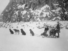 Traveling by dog sled, between c1900 and 1917. Creator: Unknown
