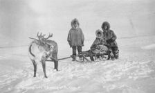 Traveling with reindeer, between c1900 and c1930. Creator: Unknown