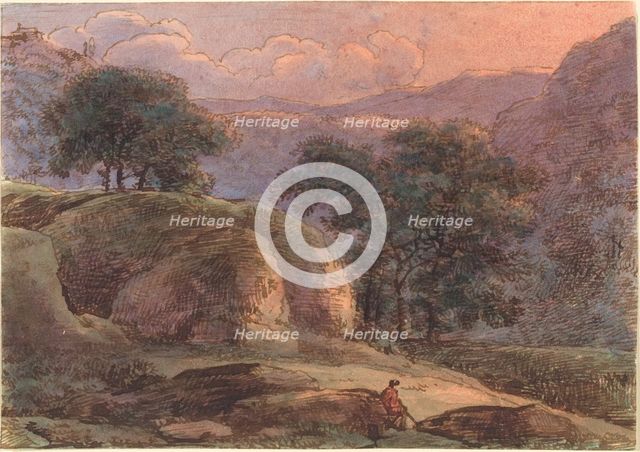 Traveller in a Mountainous Landscape at Sunset, 1800/1805. Creator: Franz Kobell.