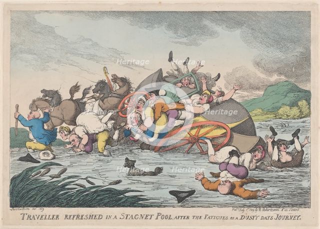 Traveller Refreshed in a Stagnet [sic] Pool, after the Fatigues of a Dusty..., February 1, 1809. Creator: Thomas Rowlandson.