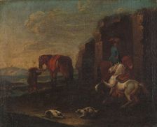 Travellers by a Ruin, c.1700. Creator: Anon