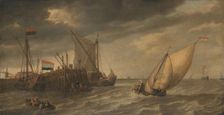 Travellers Disembarking at a Jetty on the Scheldt in Strong Winds, c.1635. Creator: Bonaventura Peeters I
