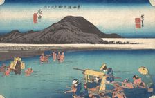 Travellers Fording the Abe River at Fuchu, ca. 1833-34., ca. 1833-34. Creator: Ando Hiroshige
