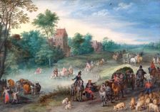 Travellers on a Country road with Cattle and Pigs 1616. Artist: Jan Brueghel the Elder
