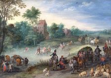 Travellers on a Country road with Cattle and Pigs 1616. Artist: Jan Brueghel the Elder