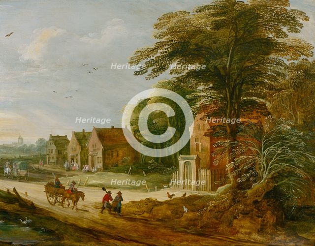 'Travellers Passing through a Village', late 16th or early 17th century. Artist: Joos de Momper, the younger.