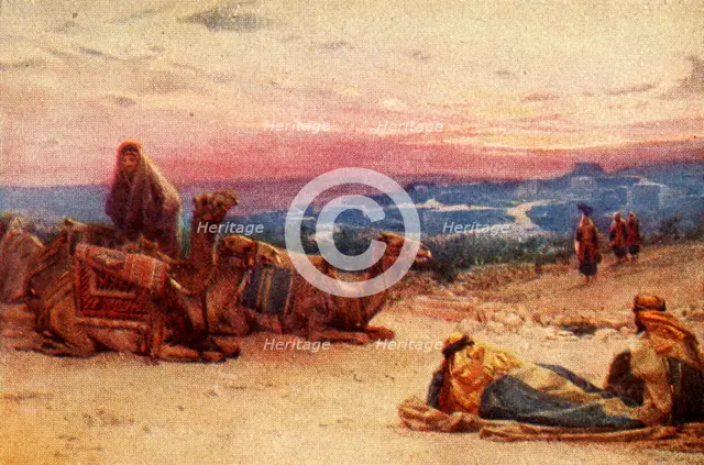 'Travellers Resting Outside Palestine Village - Acts xx 5', c1924. Creators: James Clark, Henry A Harper.