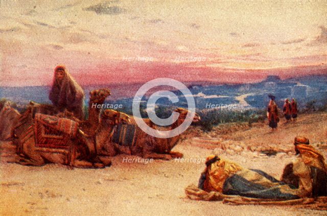 'Travellers Resting Outside Palestine Village - Acts xx 5', c1924. Creators: James Clark, Henry A Harper.