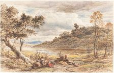 Travellers Resting by a Fallen Tree, 1852. Creator: John Linnell the Elder