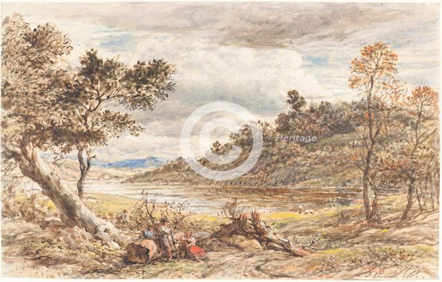 Travellers Resting by a Fallen Tree, 1852. Creator: John Linnell the Elder.