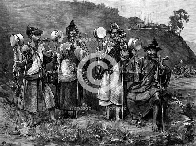 Travelling lamas at Darjeeling, Himalayas, 1873. Creator: F Wentworth.