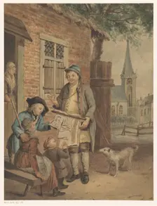Travelling print-seller in a village, 1800-1899. Creator: Anon