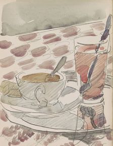 Tray with a cup, saucer and glass on a table, c.1916. Creator: Reijer Stolk