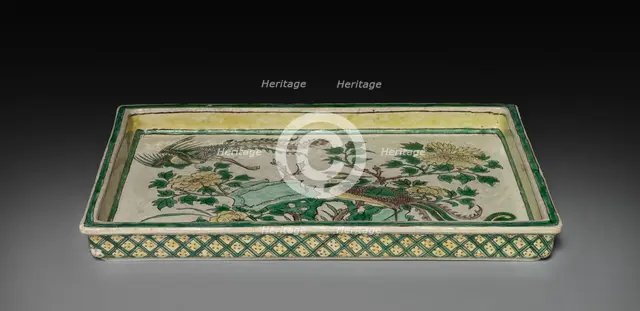 Tray with Phoenixes in Landscape, 1662-1722. Creator: Unknown.