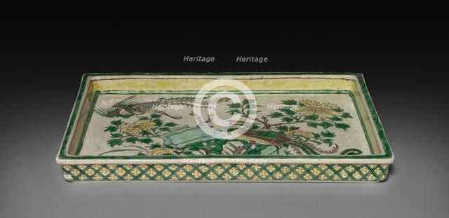 Tray with Phoenixes in Landscape, 1662-1722. Creator: Unknown.