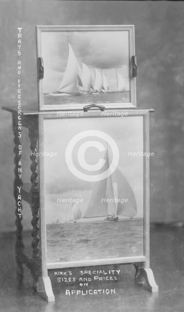 Trays and firescreens of any yacht: Kirk's speciality sizes and prices on application. Creator: Kirk & Sons of Cowes.