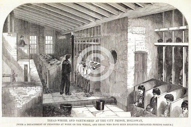 'Tread-Wheel and Oakum-Shed at the City Prison, Holloway', London, 1862. Artist: Unknown