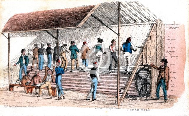 Treadmill at Brixton prison, London, 1827. Artist: Rudolph Ackermann