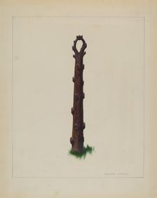 Tree Trunk Hitching Post, c. 1937. Creator: Richard Correll