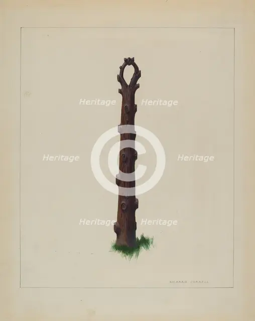 Tree Trunk Hitching Post, c. 1937. Creator: Richard Correll.
