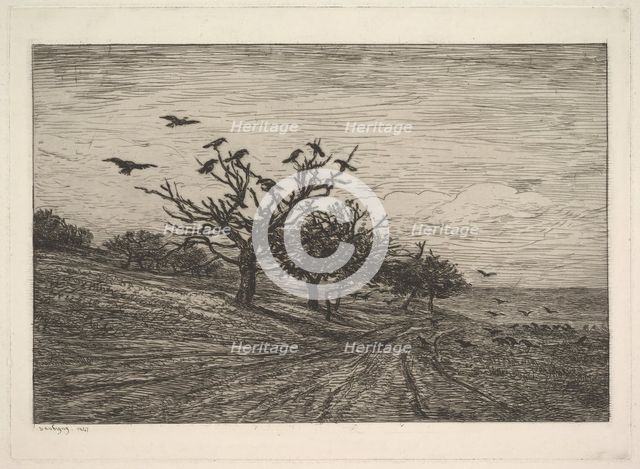 Tree Filled with Crows, 1867. Creator: Charles Francois Daubigny.