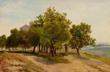 Tree group on Kahlenberg with a view of Vienna, c1840. Creator: Friedrich Loos