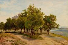 Tree group on Kahlenberg with a view of Vienna, c1840. Creator: Friedrich Loos