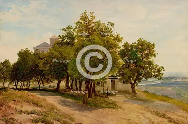 Tree group on Kahlenberg with a view of Vienna, c1840. Creator: Friedrich Loos.