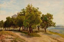 Tree group on Kahlenberg with a view of Vienna, c1840. Creator: Friedrich Loos
