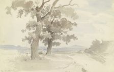 Tree-lined path through a plain near Blankenburg in the Harz Mountains, c1844. Creator: Carl Theodor Reiffenstein