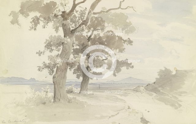 Tree-lined path through a plain near Blankenburg in the Harz Mountains, c1844. Creator: Carl Theodor Reiffenstein.