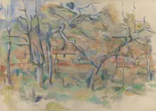 Trees and houses, Provence (NOB) Arbres et Maisons (FRE); Arbres et maison..., c1885. Creator: Paul Cezanne