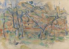 Trees and houses, Provence (NOB) Arbres et Maisons (FRE); Arbres et maison..., c1885. Creator: Paul Cezanne