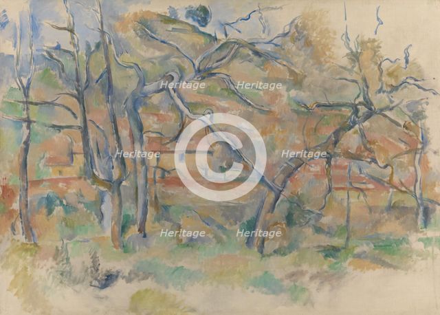 Trees and houses, Provence (NOB) Arbres et Maisons (FRE); Arbres et maison..., c1885. Creator: Paul Cezanne.
