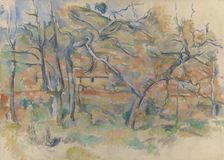 Trees and houses, Provence (NOB) Arbres et Maisons (FRE); Arbres et maison..., c1885. Creator: Paul Cezanne