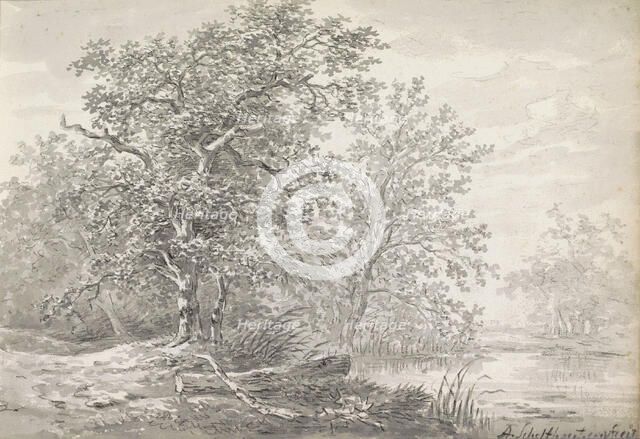 Trees on a waterfront, c.1811. Creator: Andreas Schelfhout.