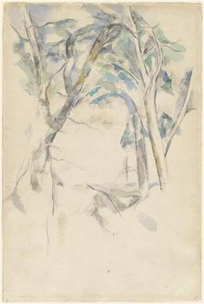 Trees Leaning over Rocks, c. 1892. Creator: Paul Cezanne