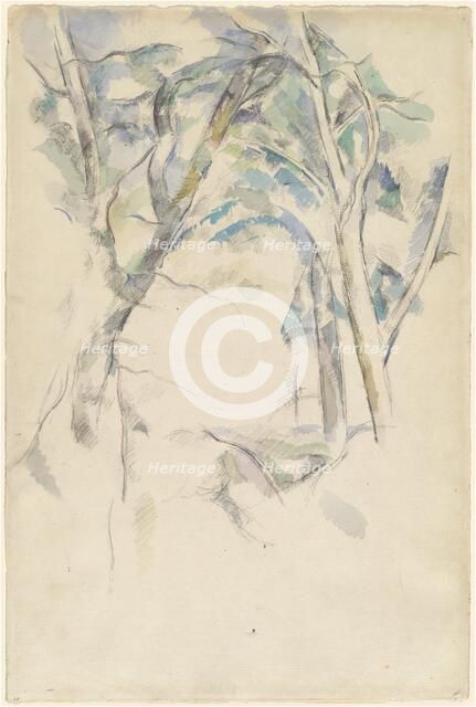Trees Leaning over Rocks, c. 1892. Creator: Paul Cezanne.
