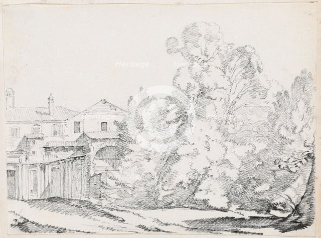 Trees Screening a House Built on Ancient Ruins, 1744/1750. Creator: Joseph-Marie Vien the Elder.