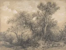 Trees (recto); Soldiers in a Wood (verso), early to mid-19th century. Creator: Alexandre Calame